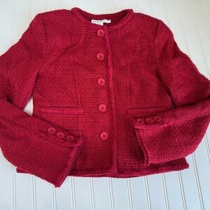 Pendleton Jacket Womens 4 Red Tweed Boucle Cropped Blazer Wool Blend Suit. 1409